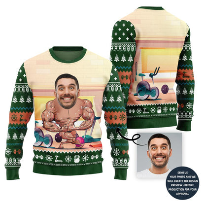 Savage Custom Face Gym Gains Ugly Christmas Sweater
