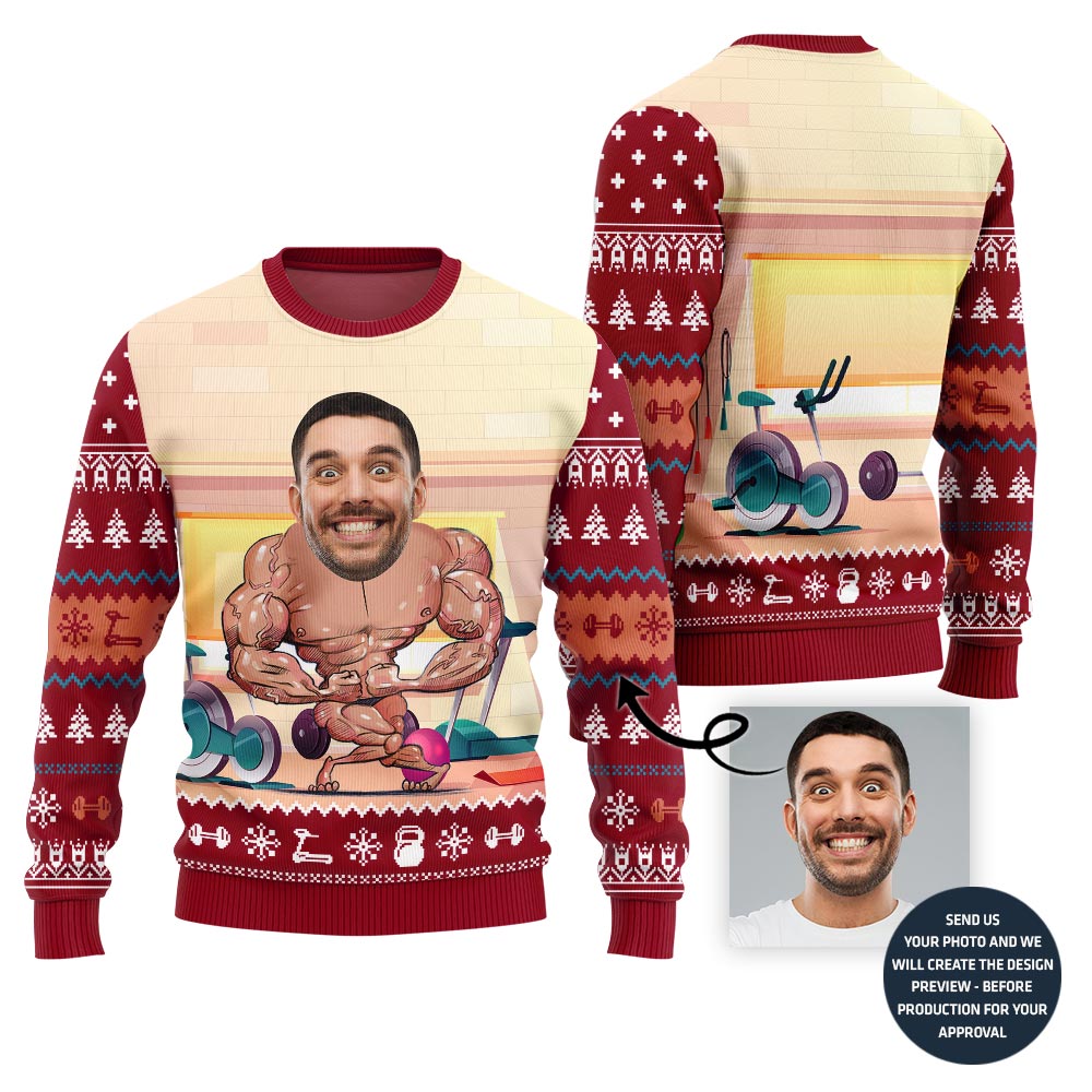 Savage Custom Face Gym Gains Ugly Christmas Sweater