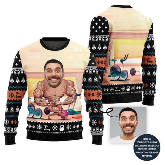 Savage Custom Face Gym Gains Ugly Christmas Sweater