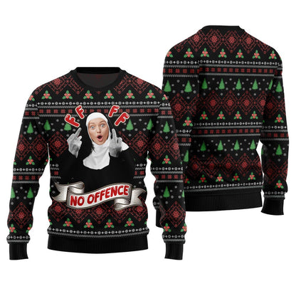 Savage Custom Face No Offence Funny Ugly Christmas Sweater