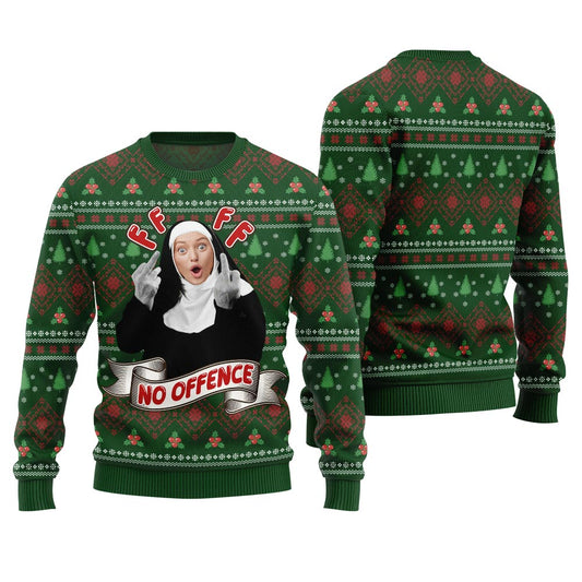 Savage Custom Face No Offence Funny Ugly Christmas Sweater