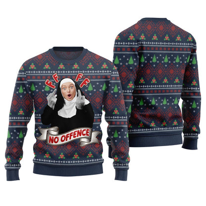 Savage Custom Face No Offence Funny Ugly Christmas Sweater