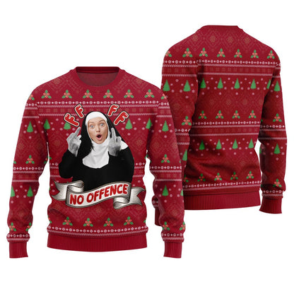Savage Custom Face No Offence Funny Ugly Christmas Sweater