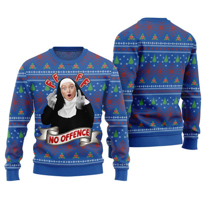 Savage Custom Face No Offence Funny Ugly Christmas Sweater