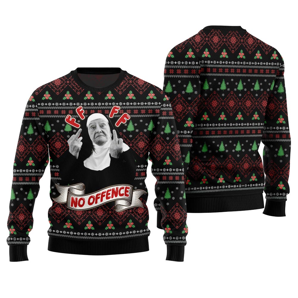 Savage No Offence Funny Ugly Christmas Sweater
