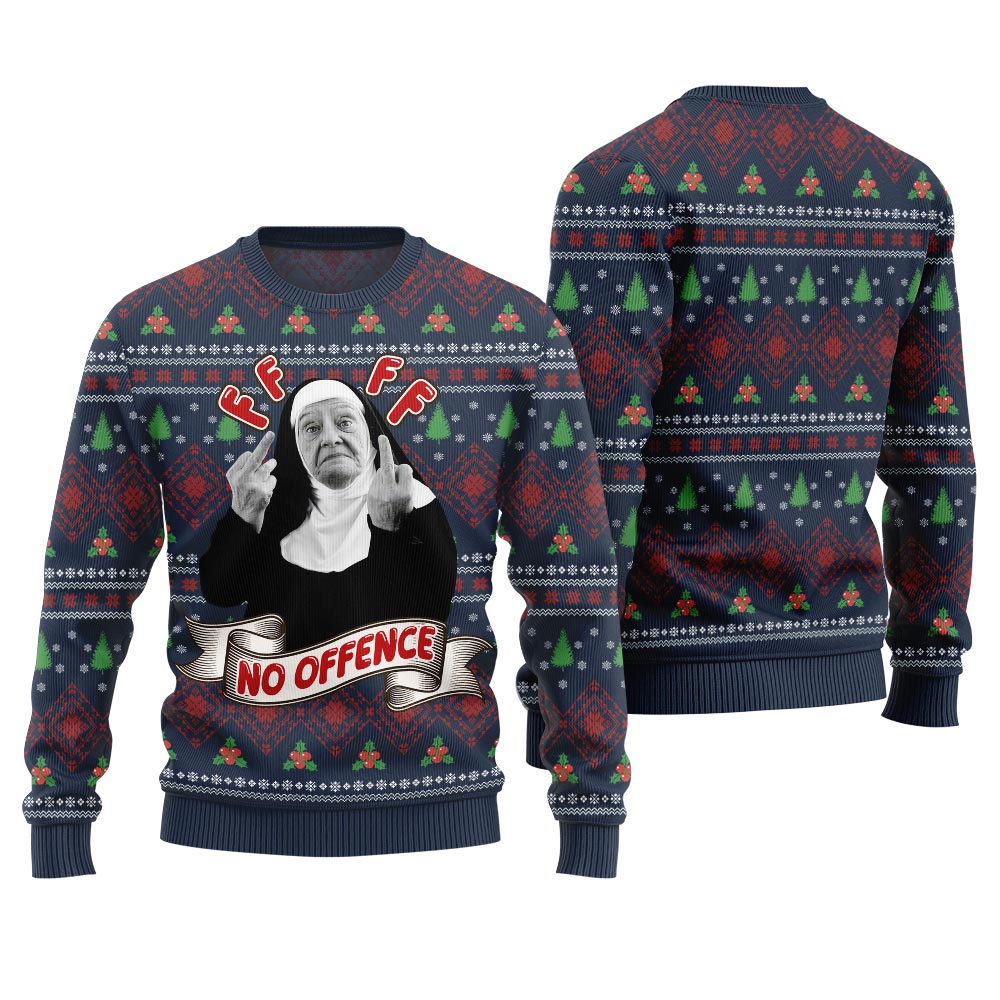 Savage No Offence Funny Ugly Christmas Sweater