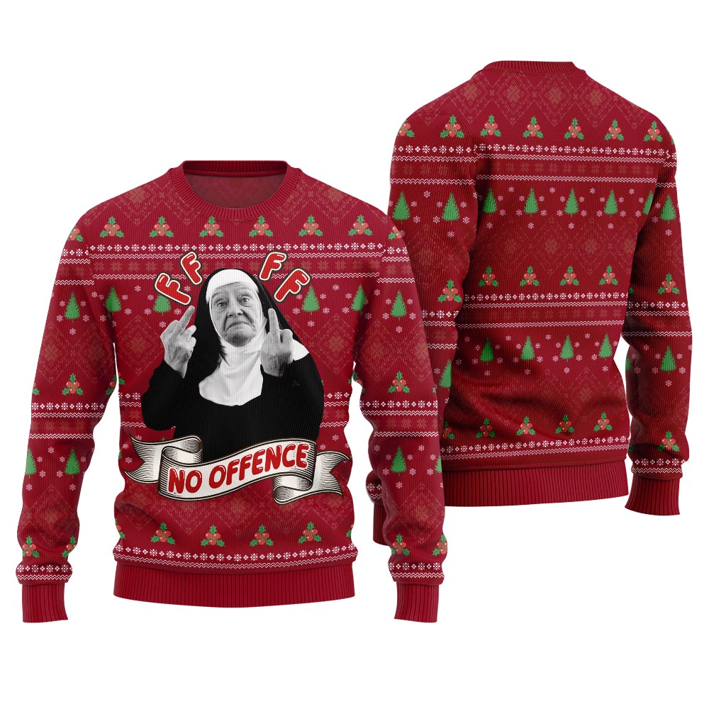Savage No Offence Funny Ugly Christmas Sweater