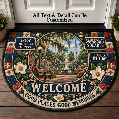Savannah Squares Personalized Half Round Mat | 5To9Vibe