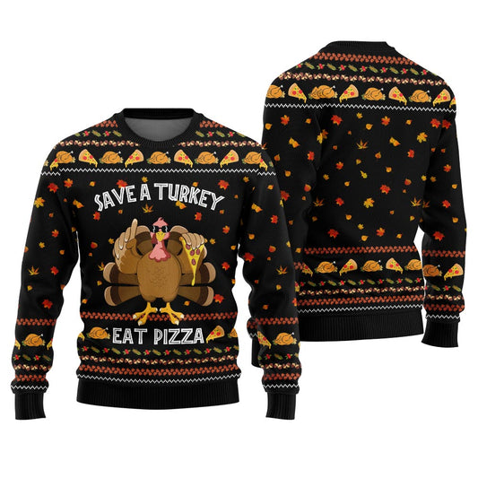 Save A Turkey Eat A Pizza Sweater Thanksgiving