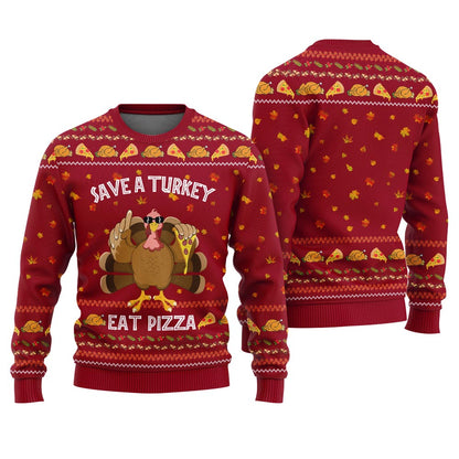 Save A Turkey Eat A Pizza Sweater Thanksgiving