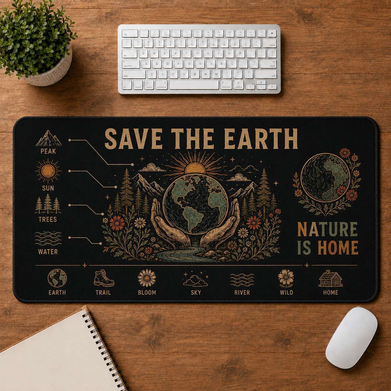 Mountain & Sun Hippie Desk Mat Mouse Pad | 5To9Vibe - Save The Earth style