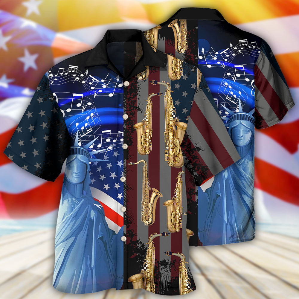 Saxophone Music USA Flag Independence Day - Hawaiian Shirt 