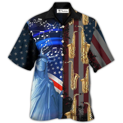 Hawaiian Shirt / Adults / S Saxophone Music USA Flag Independence Day - Hawaiian Shirt 
