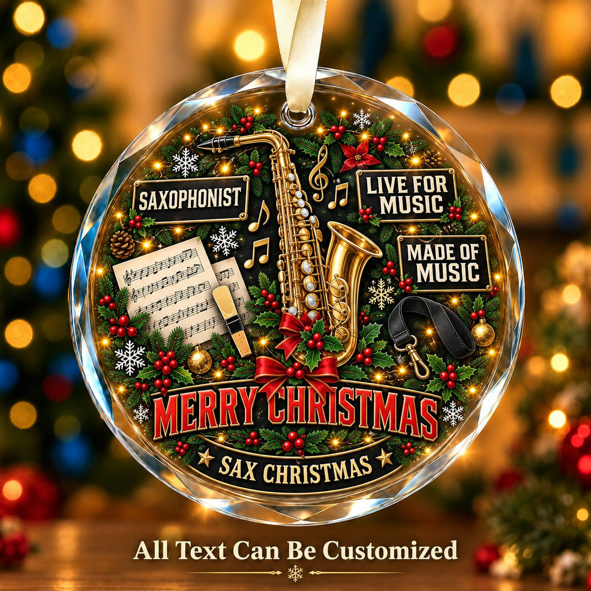 Saxophonist Personalized Glass Ornament | 5To9Vibe