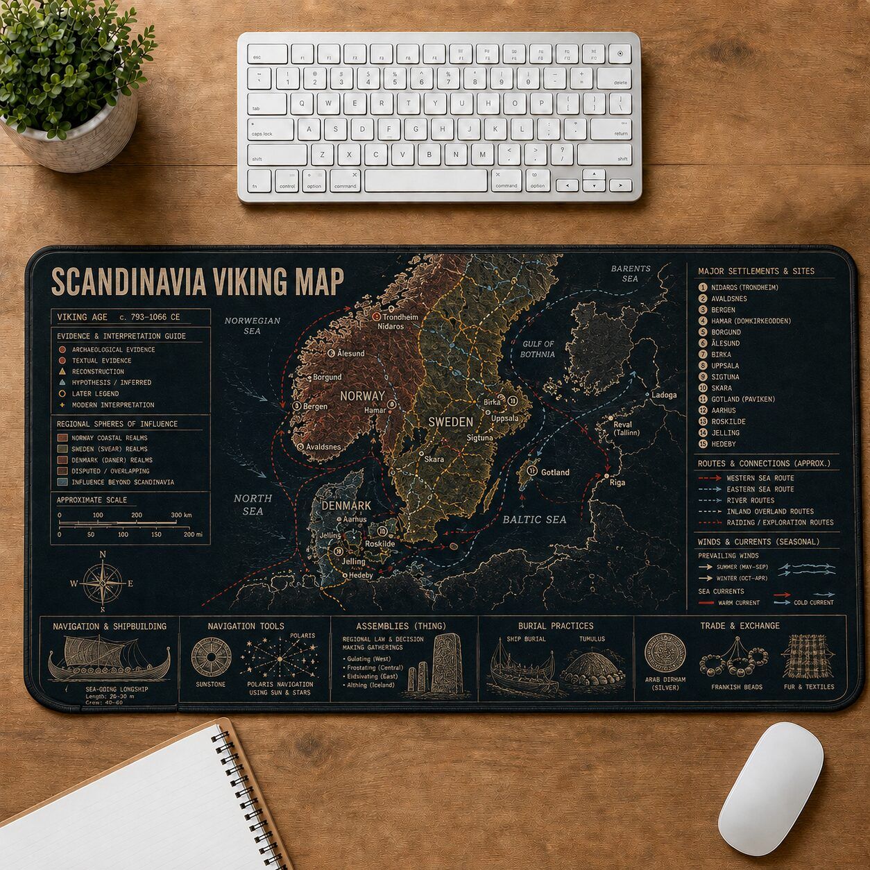 Scandinavia Viking Map Viking History and Culture Guide Desk Mat | 5To9Vibe