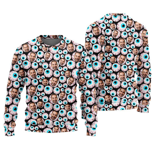 Scary Eyeballs Custom Face Ugly Halloween Sweater Adults