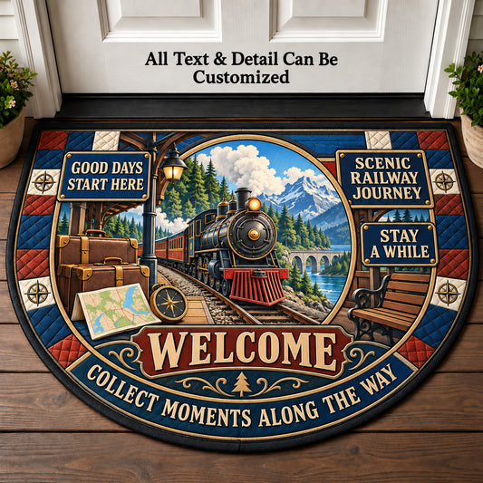 Scenic Railway Journey Personalized Half Round Mat | 5To9Vibe