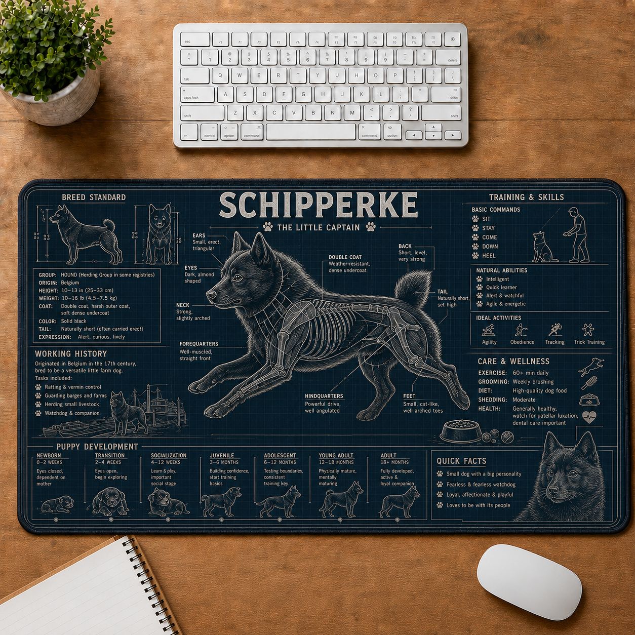 Schipperke Dog Breed Visual Guide Desk Mat | 5To9Vibe