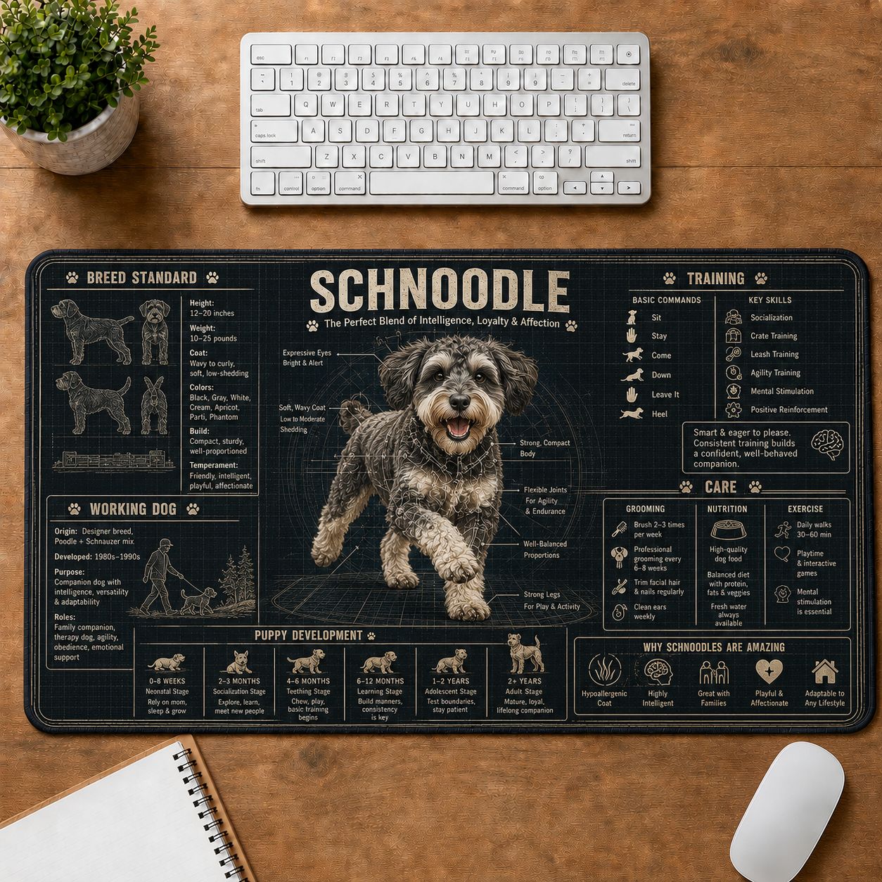 Schnoodle Dog Breed Visual Guide Desk Mat | 5To9Vibe
