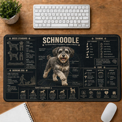 Schnoodle Dog Breed Visual Guide Desk Mat | 5To9Vibe