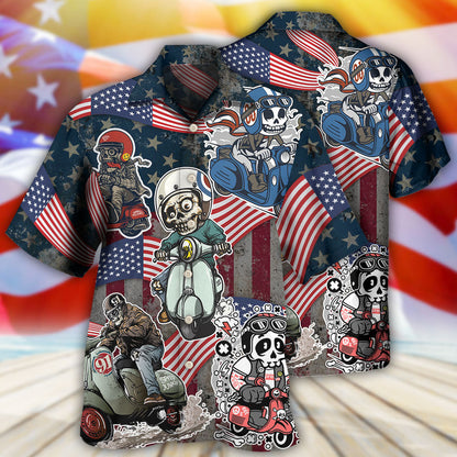 Scooter Skeleton USA Flag Independence Day - Hawaiian Shirt 