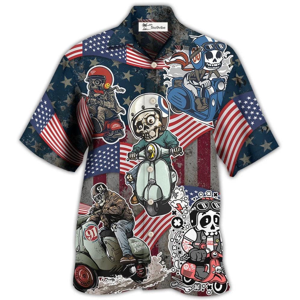 Hawaiian Shirt / Adults / S Scooter Skeleton USA Flag Independence Day - Hawaiian Shirt 
