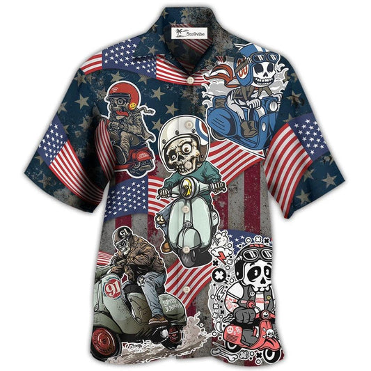 Hawaiian Shirt / Adults / S Scooter Skeleton USA Flag Independence Day - Hawaiian Shirt 
