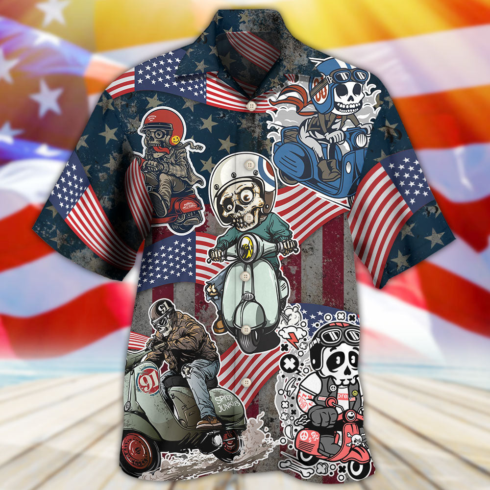 Scooter Skeleton USA Flag Independence Day - Hawaiian Shirt 