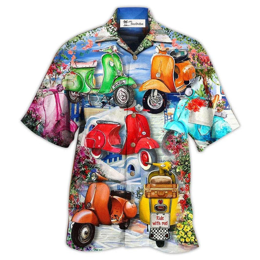 Hawaiian Shirt / Adults / S Scooter Chill With Your Scooters By Greece Beach With Flower- Hawaiian Shirt 