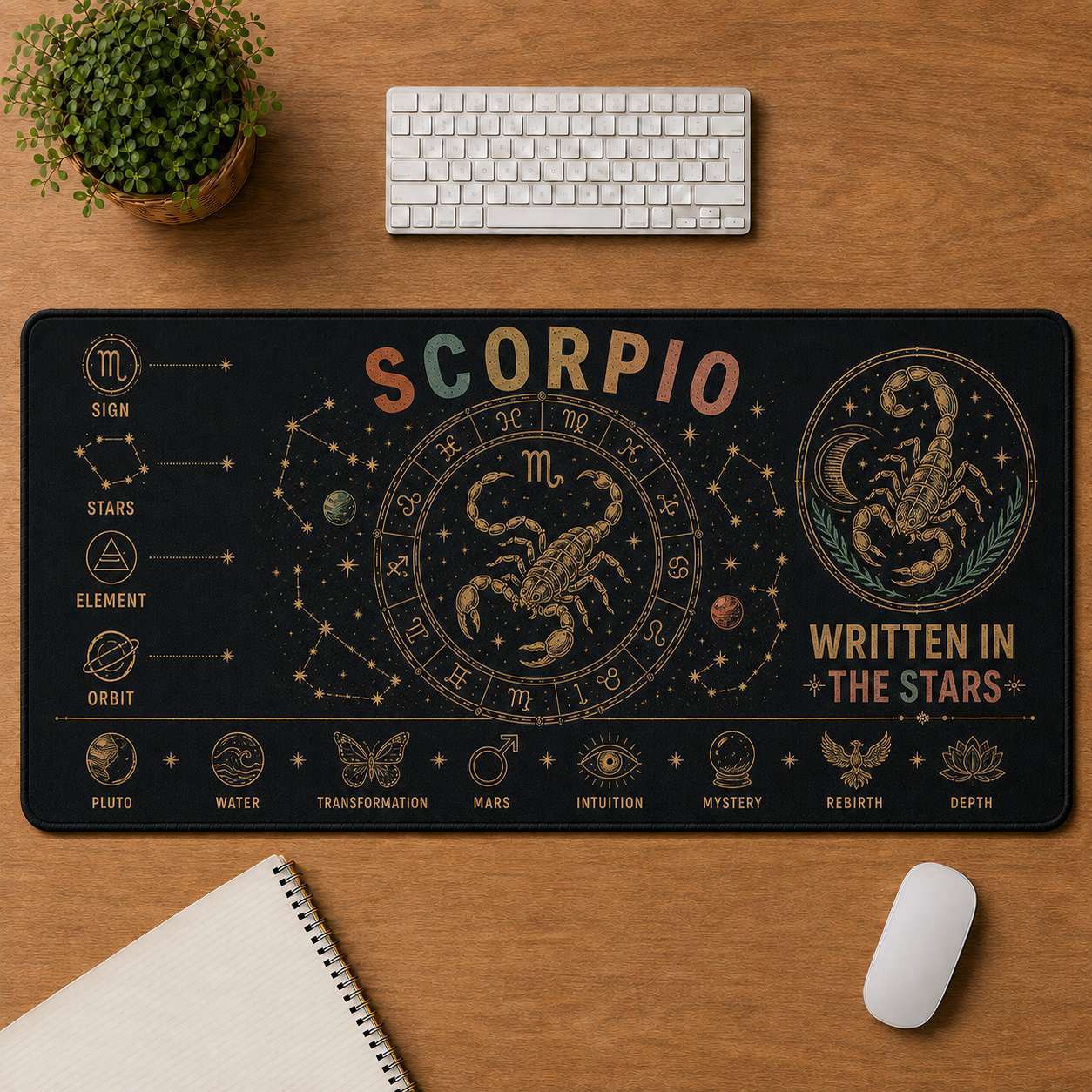 Zodiac Wheel Hippie Desk Mat Mouse Pad | 5To9Vibe - Scorpio style