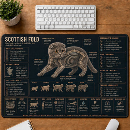 Scottish Fold Cat Breed Desk Mat Anatomy Guide | 5To9Vibe