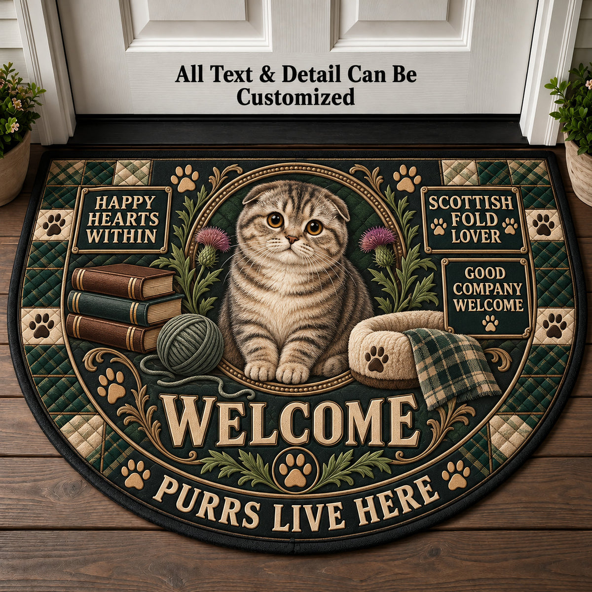 Scottish Fold Lover Personalized Half Round Mat | 5To9Vibe
