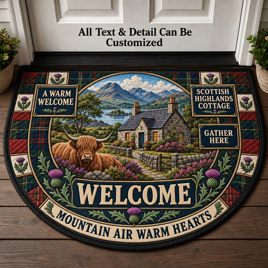 Scottish Highlands Cottage Personalized Half Round Mat | 5To9Vibe
