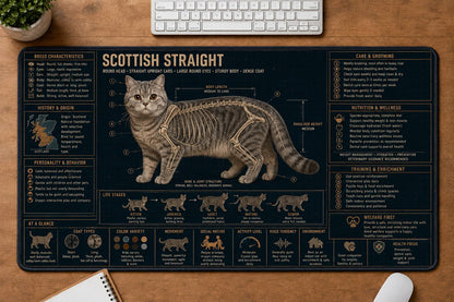 Scottish Straight Cat Breed Desk Mat Anatomy Guide | 5To9Vibe