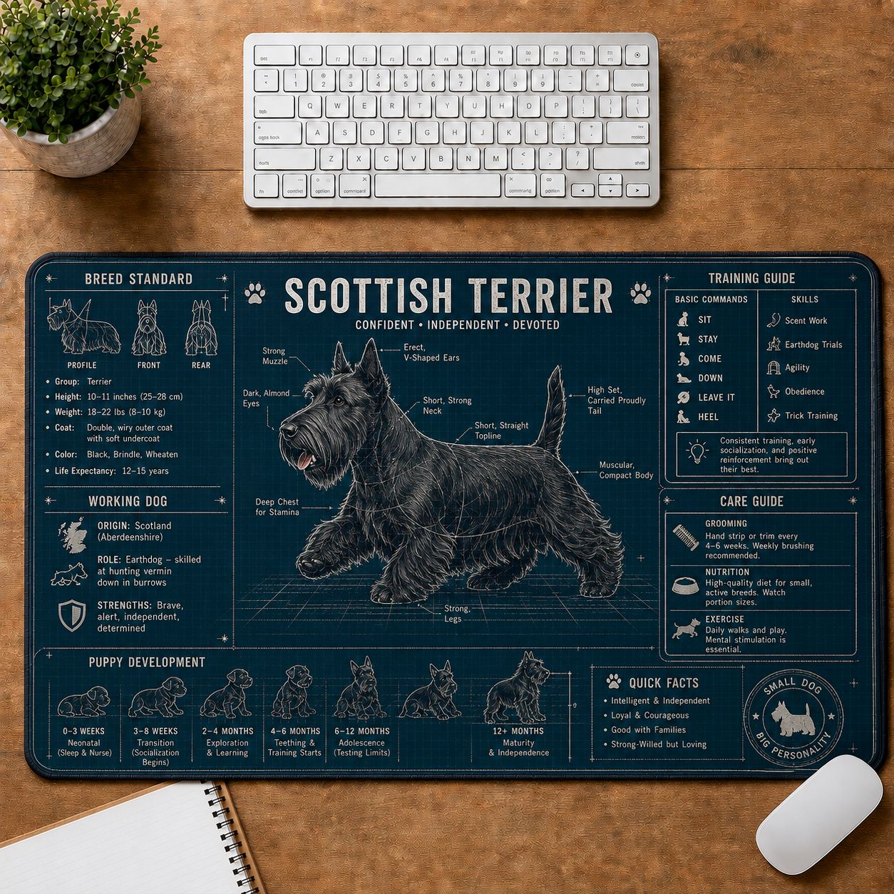 Scottish Terrier Dog Breed Visual Guide Desk Mat | 5To9Vibe