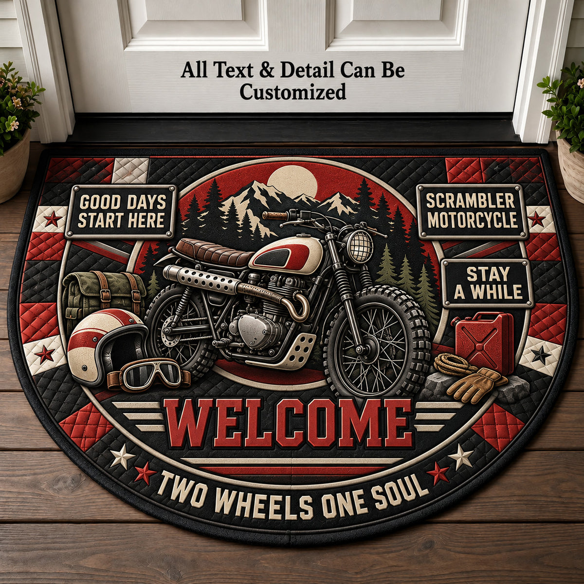 Scrambler Motorcycle Personalized Half Round Mat | 5To9Vibe