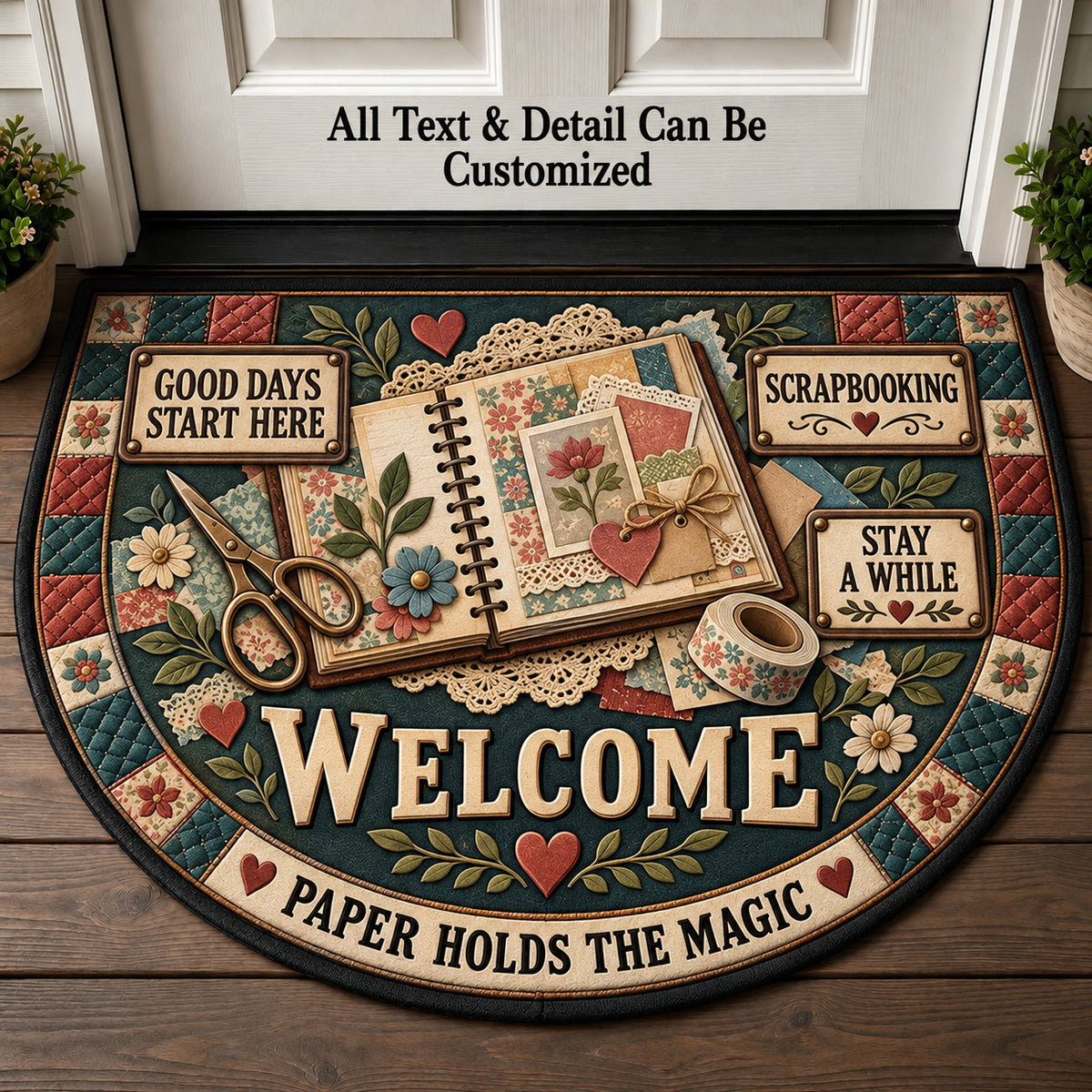 Scrapbooking Personalized Half Round Mat | 5To9Vibe