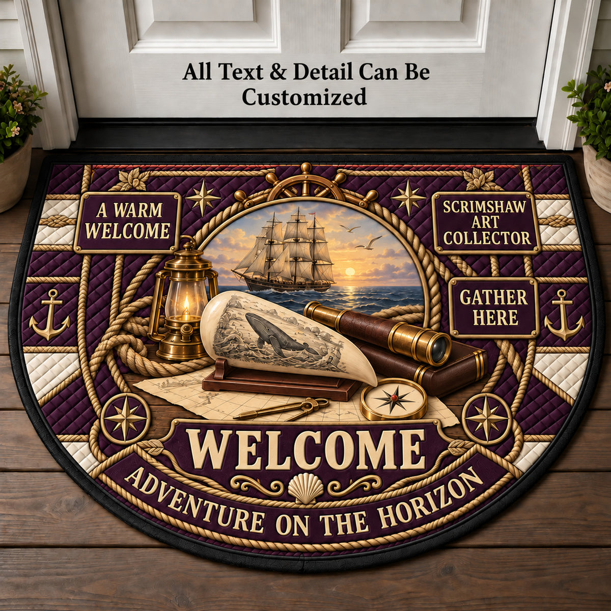 Scrimshaw Art Collector Personalized Half Round Mat | 5To9Vibe