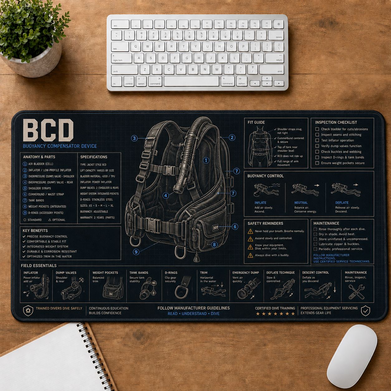 Scuba BCD Desk Mat | 5To9Vibe