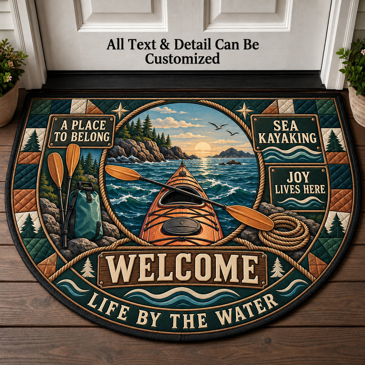 Sea Kayaking Personalized Half Round Mat | 5To9Vibe