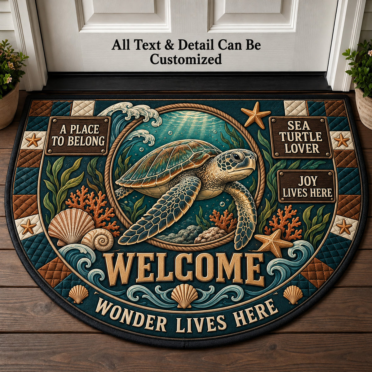 Sea Turtle Lover Personalized Half Round Mat | 5To9Vibe