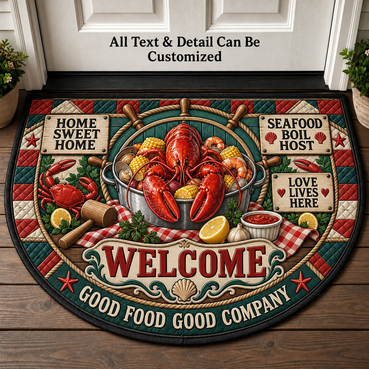 Seafood Boil Host Personalized Half Round Mat | 5To9Vibe