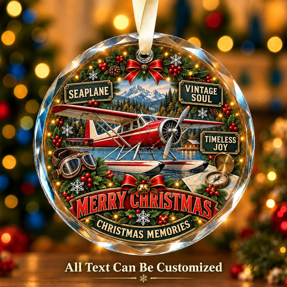 Seaplane Personalized Glass Ornament | 5To9Vibe