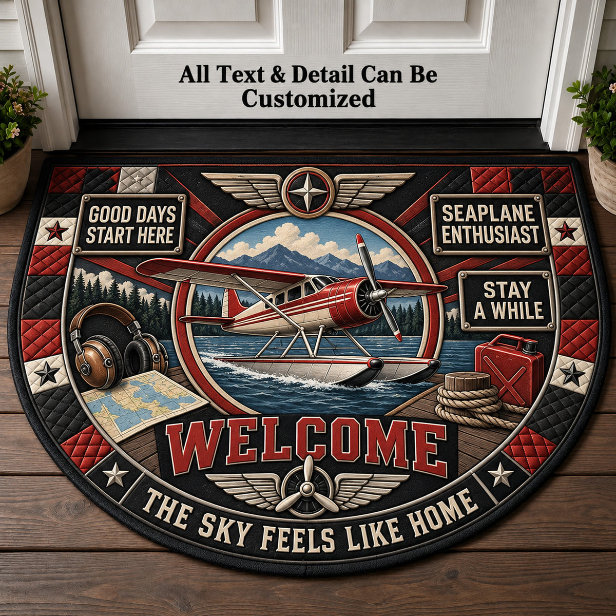 Seaplane Enthusiast Personalized Half Round Mat | 5To9Vibe