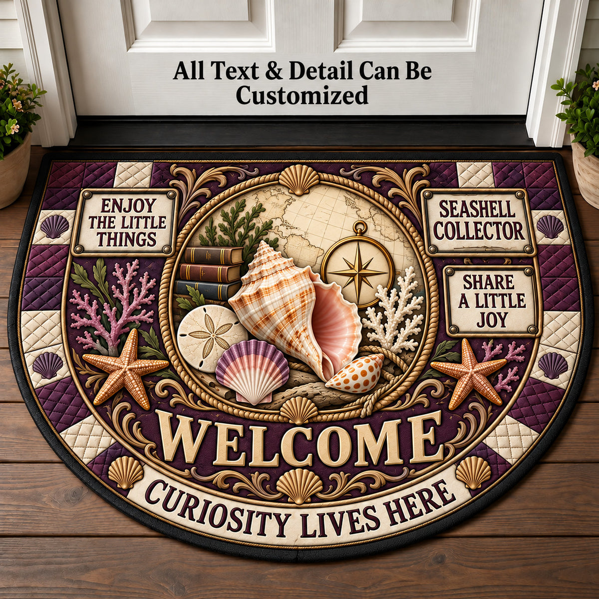 Seashell Collector Personalized Half Round Mat | 5To9Vibe