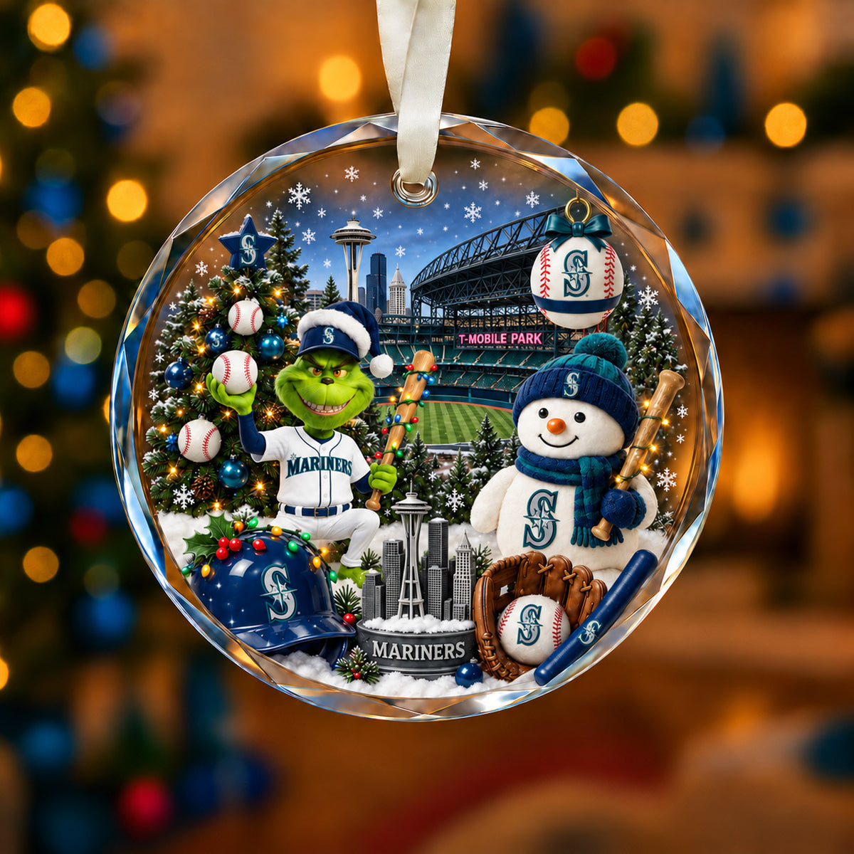 Adorno de vidrio de béisbol, 3 unidades con caja de regalo, equipo de béisbol de Navidad - Adorno de vidrio