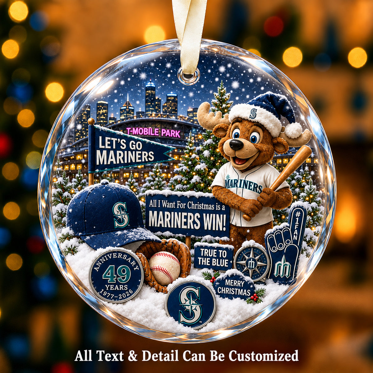 Baseball team Style 25 Glass Ornament mockup | 5To9Vibe