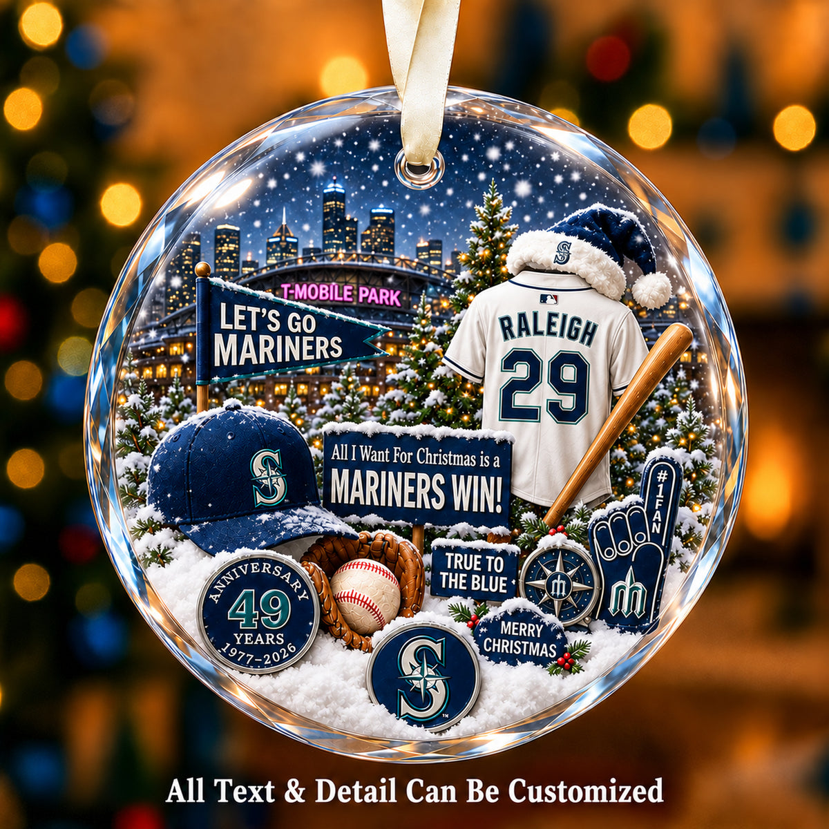 Seattle Mariners Jersey Snow Globe Glass Ornament