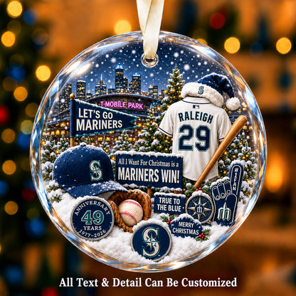 Seattle Mariners Jersey Snow Globe Glass Ornament