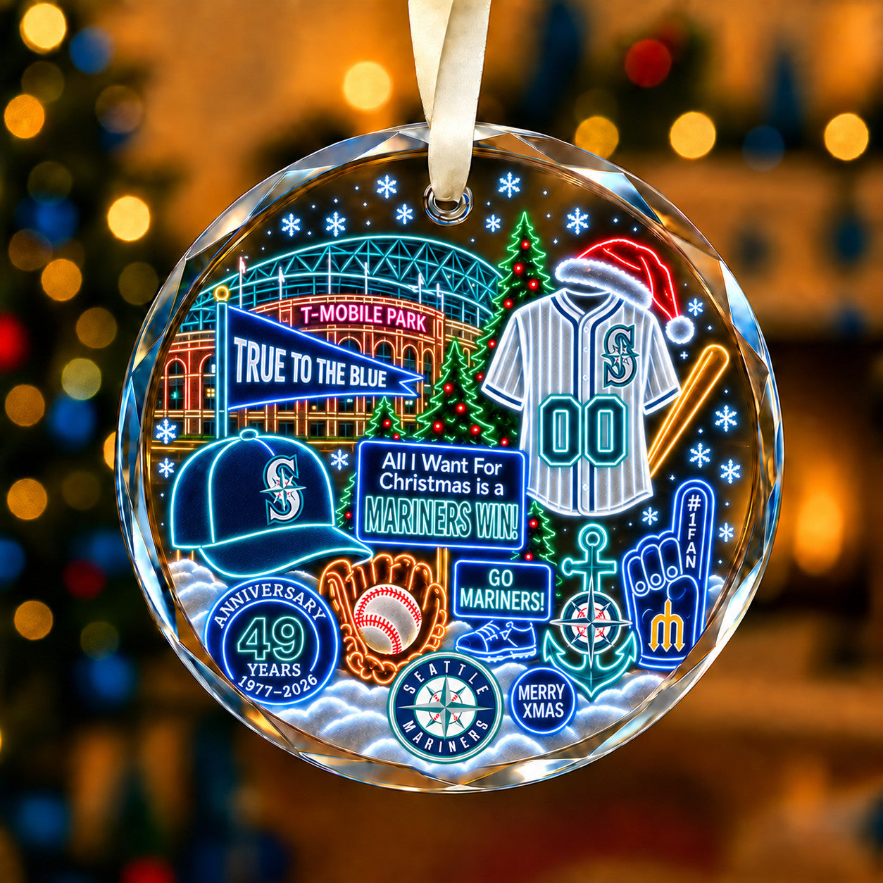 Adorno de vidrio de béisbol, 3 unidades con caja de regalo, equipo de béisbol de Navidad - Adorno de vidrio
